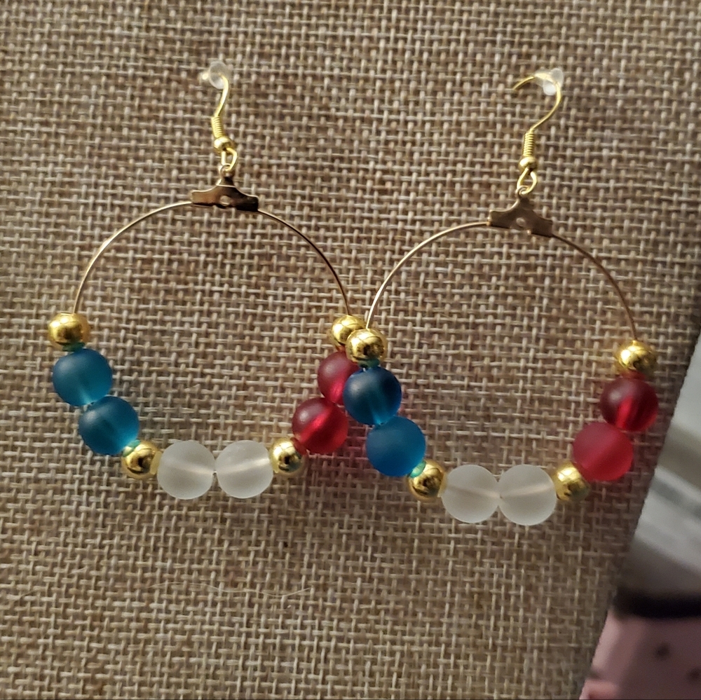 Patriotic Hoop Gold plated Earrings NEW